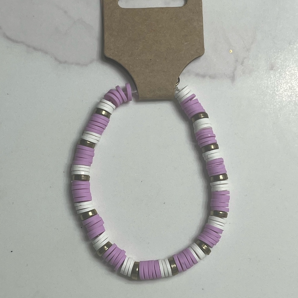 Purple and White Beaded Bracelet